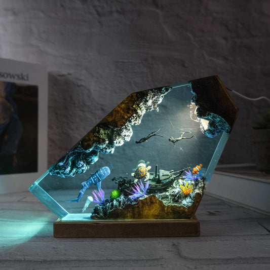 Resin lamp shark whale and people 2