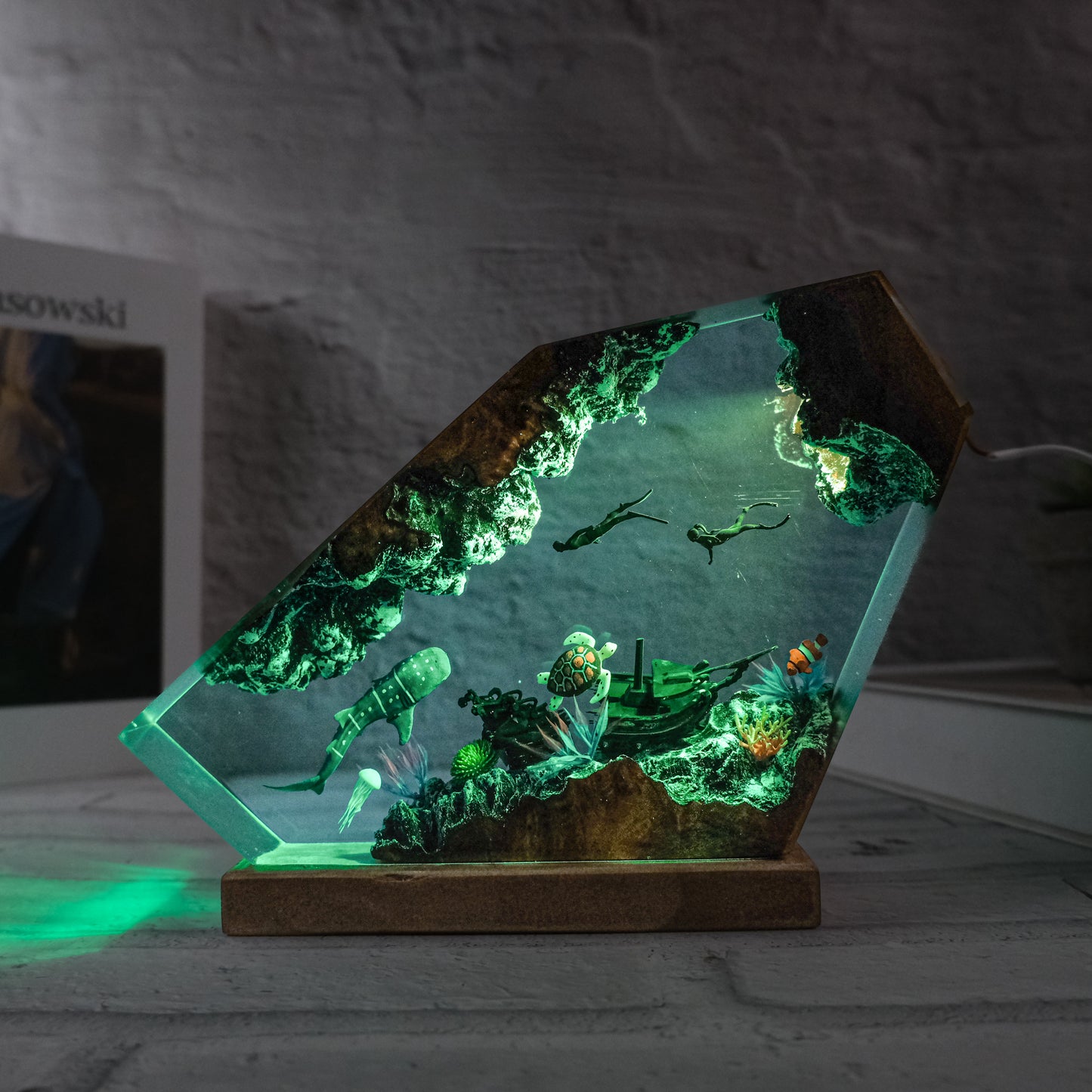 Resin lamp shark whale and people 2