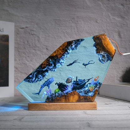 Resin lamp shark whale and people 2