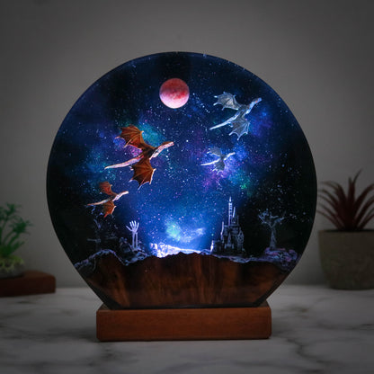 Flying dragon galaxy resin lamp