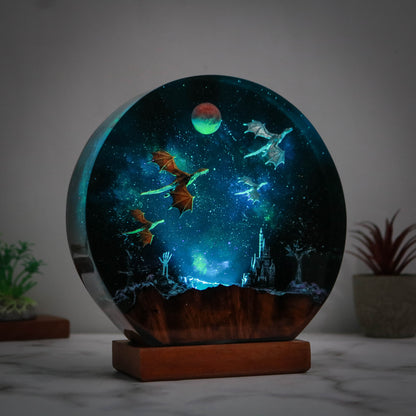 Flying dragon galaxy resin lamp