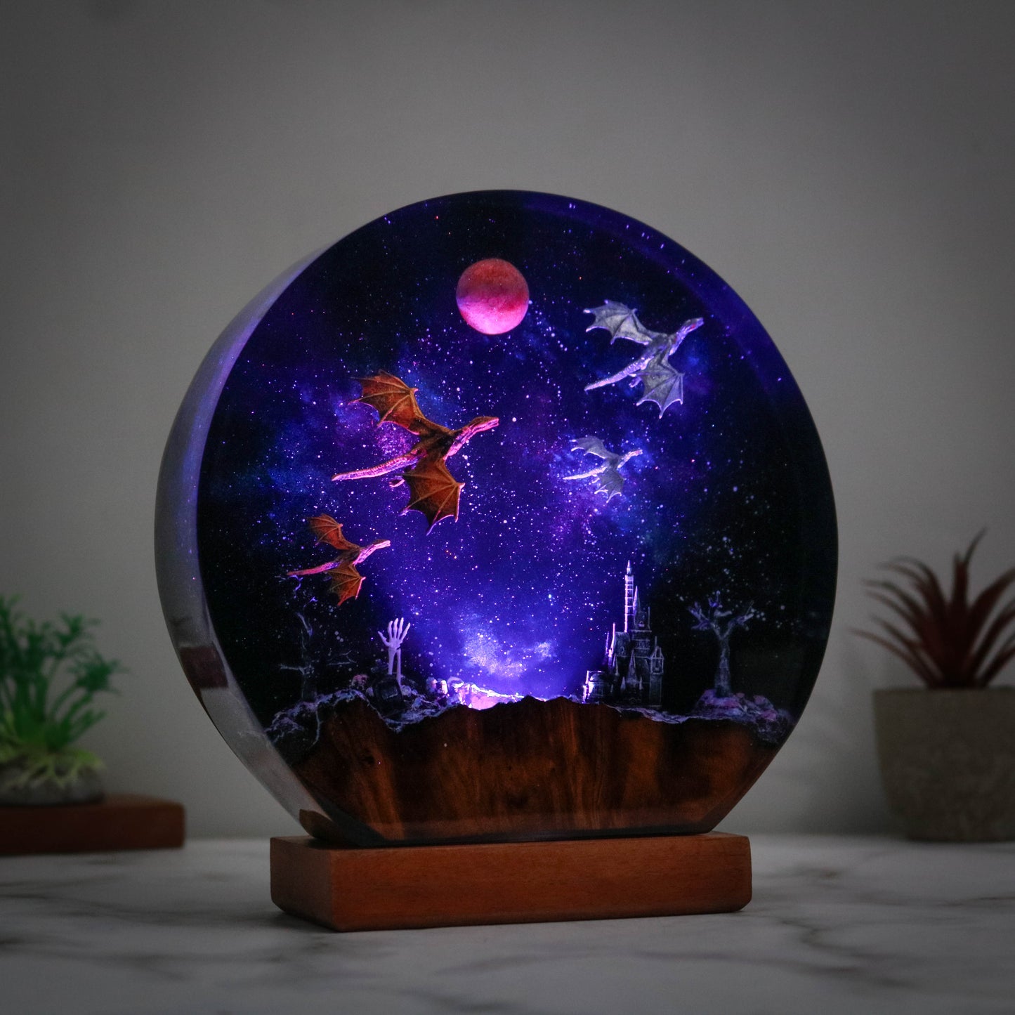 Flying dragon galaxy resin lamp