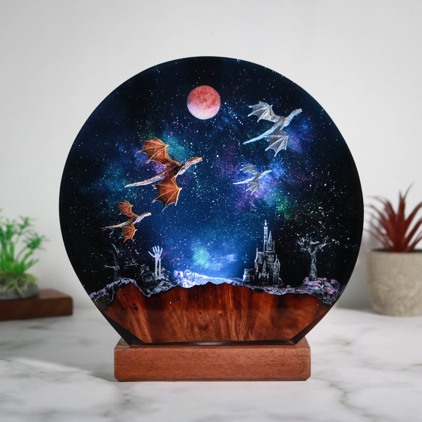 Flying dragon galaxy resin lamp