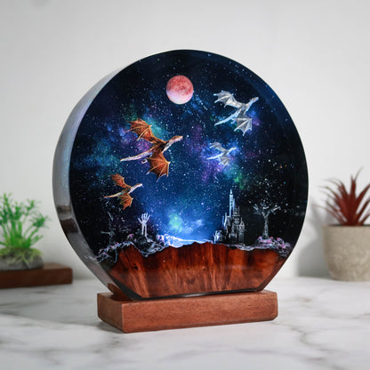 Flying dragon galaxy resin lamp