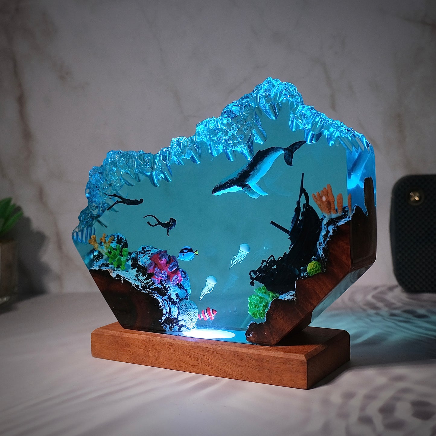 Resin lamp whales and divers