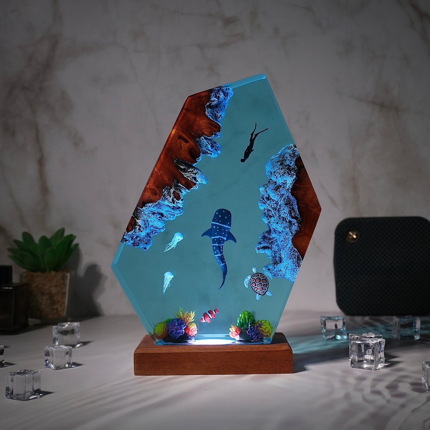 Resin lamp shark whale and turtles