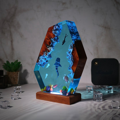 Resin lamp shark whale and turtles