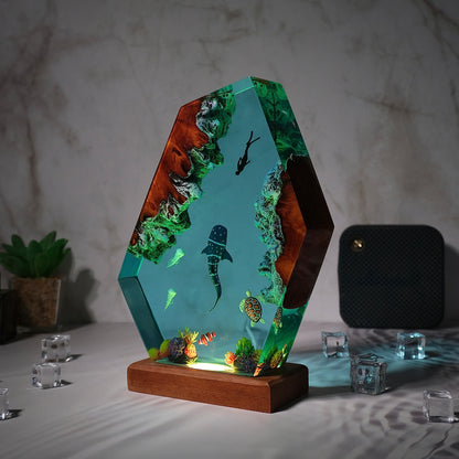 Resin lamp shark whale and turtles