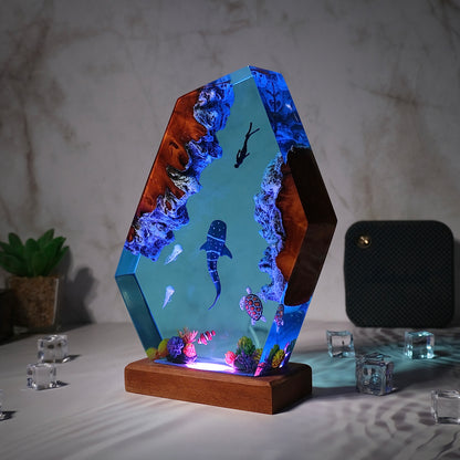 Resin lamp shark whale and turtles