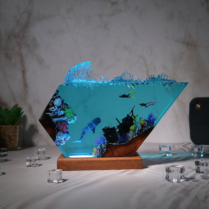 Resin lamp shark whale and people