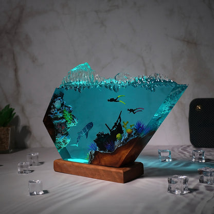 Resin lamp shark whale and people