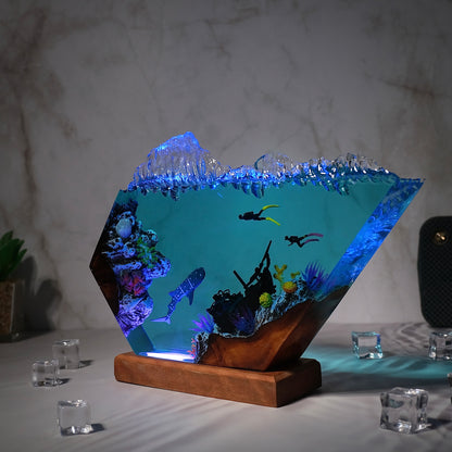 Resin lamp shark whale and people