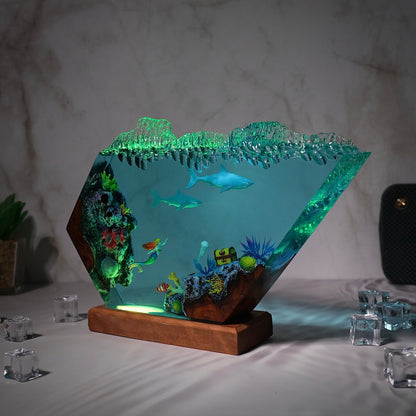 Mermaid ocean resin lamp and 2 sharks