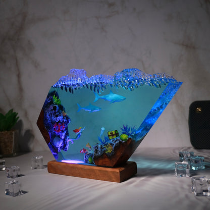 Mermaid ocean resin lamp and 2 sharks