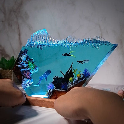 Resin lamp shark whale and people