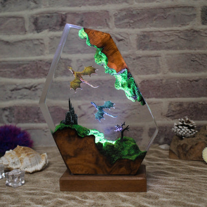 Dragon fly into the bright sky Resin lamp