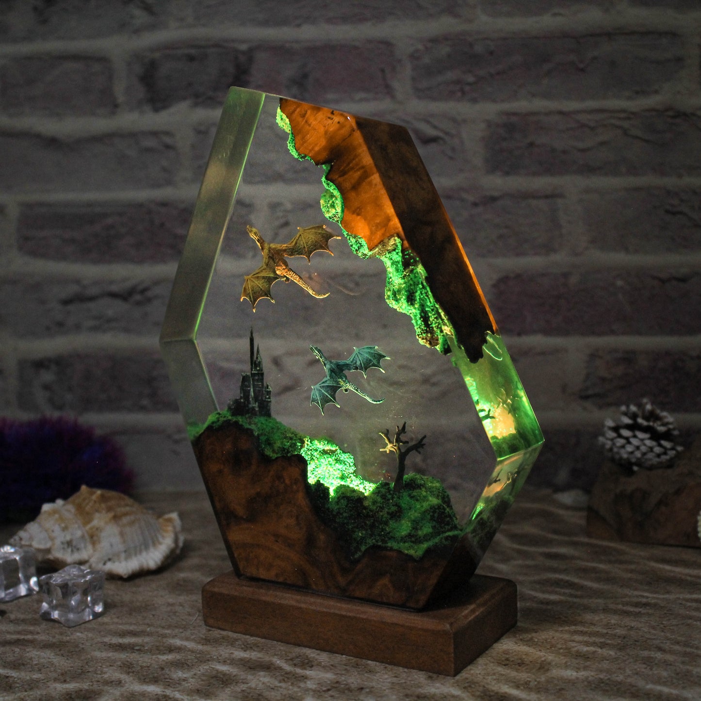 Dragon fly into the bright sky Resin lamp