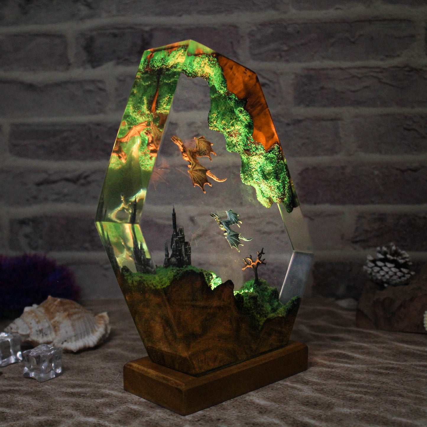 Dragon fly into the bright sky Resin lamp