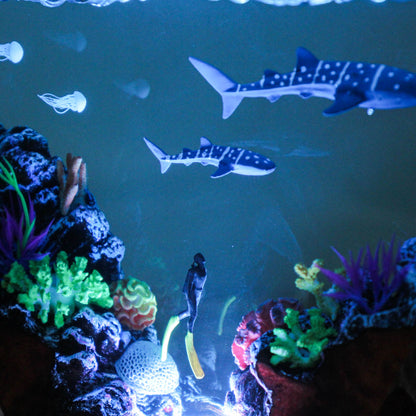 Ocean resin lamp. Sharks and humans in the sea